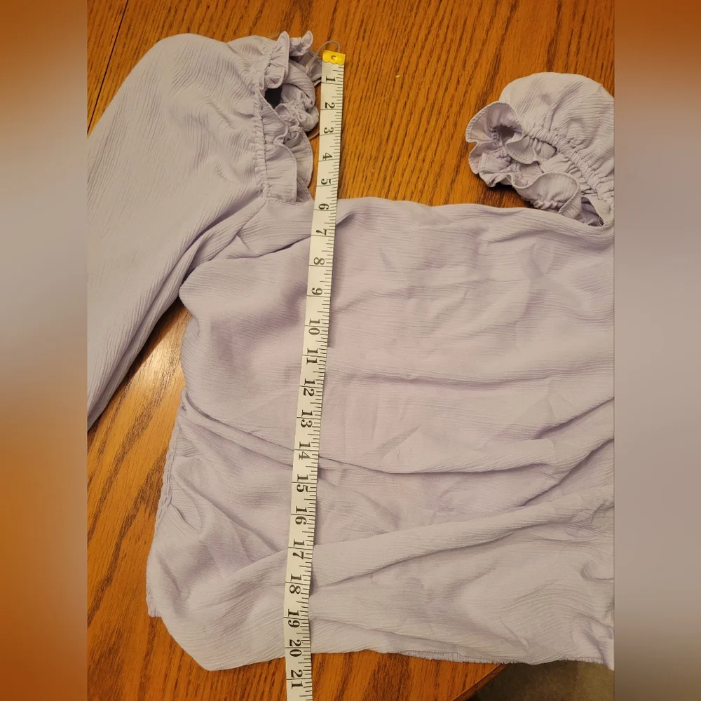 ASTR The Label Puff Sleeve Square Neck Top Pale Purple Size Large
